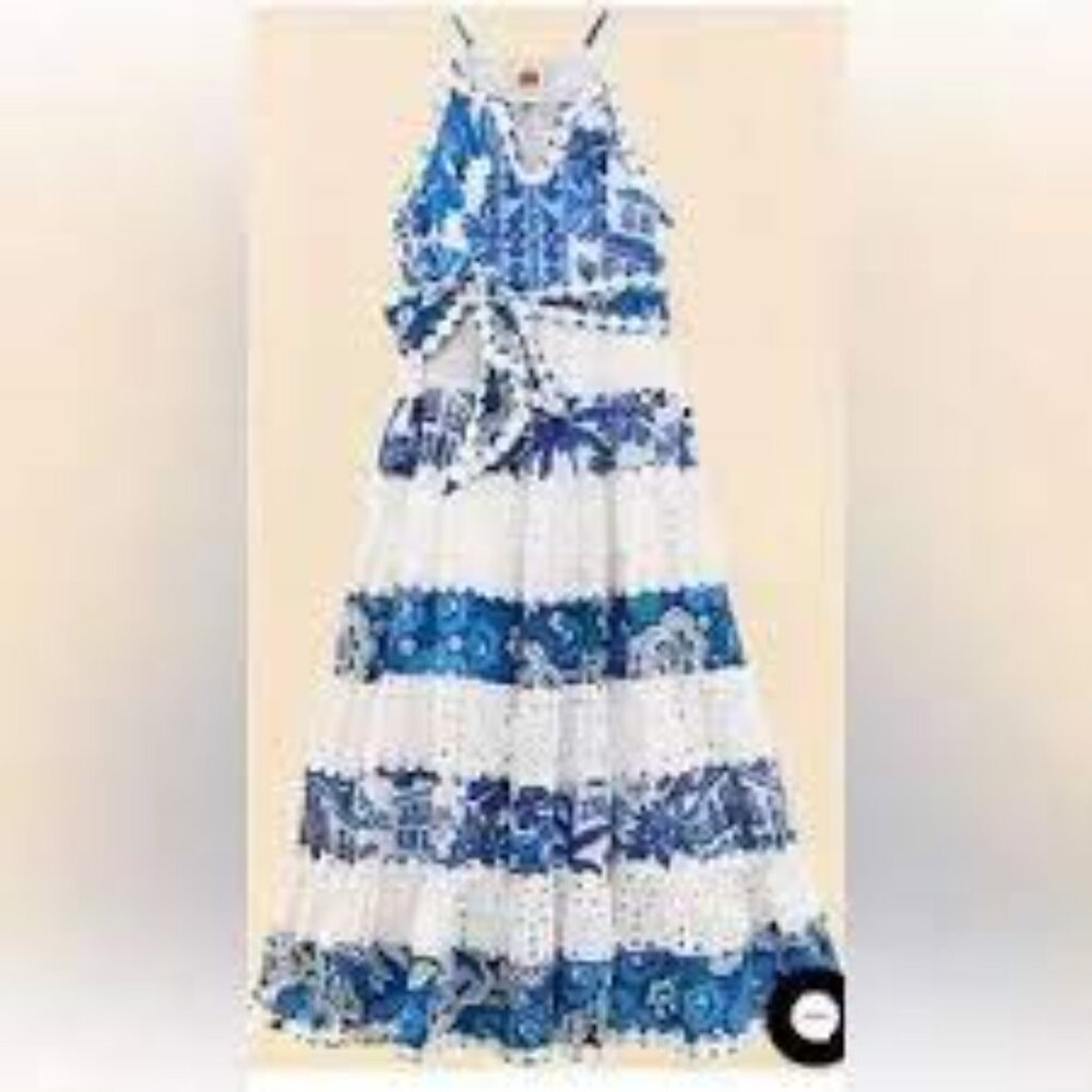 *New with tags* Farm Rio Maxi Dress Mixed White And Blue Prints - Picture 2 of 10